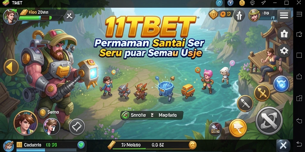 Tampilan gameplay 11TBET yang ceria dan penuh warna.