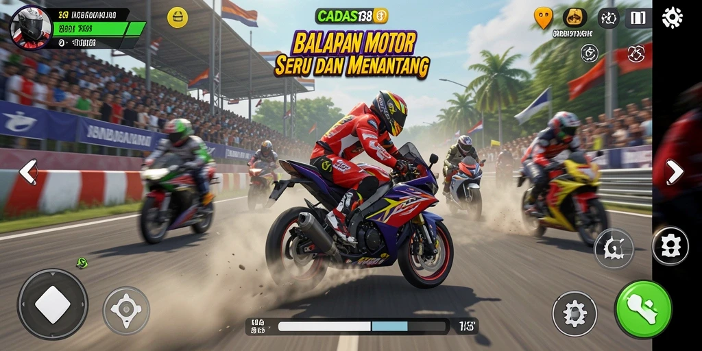 Screenshot gameplay CADAS138 menampilkan balapan motor yang penuh aksi.