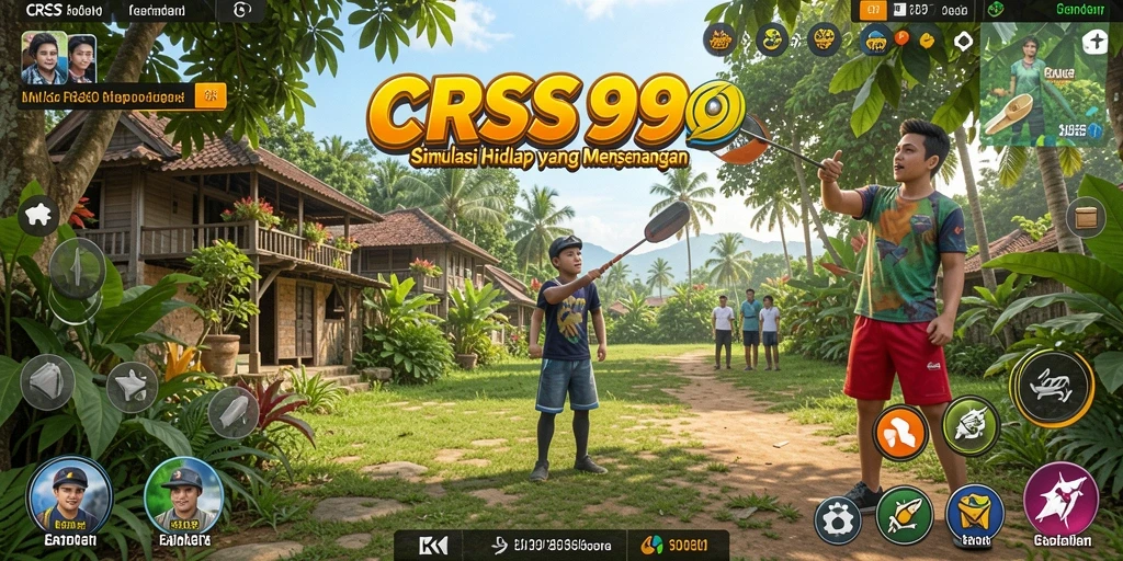 Tampilan gameplay CRS99 dengan dunia simulasi yang colorful.