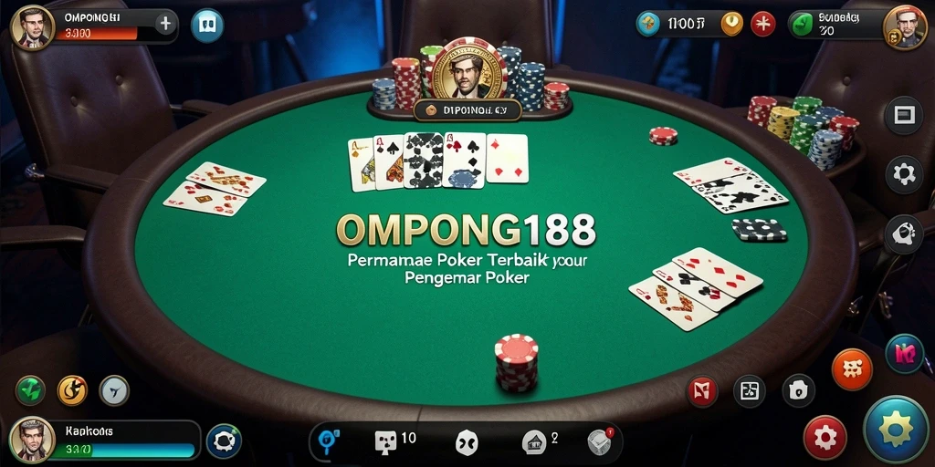 Screenshot gameplay OMPONG188 menampilkan suasana meja poker yang mendebarkan.