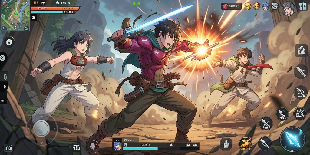 Screenshot gameplay PP7 yang menampilkan pertempuran anime yang seru.