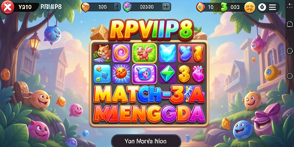 Screenshot RPVIP8 menampilkan gameplay seru Match-3.