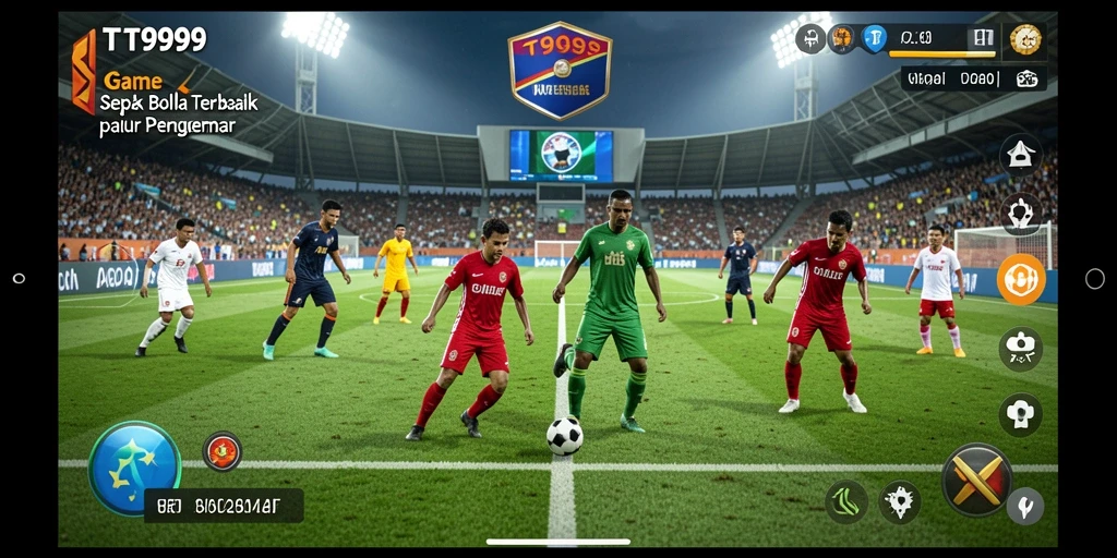 Tangkapan layar T9999 menampilkan aksi intens dalam permainan sepak bola yang mendebarkan.